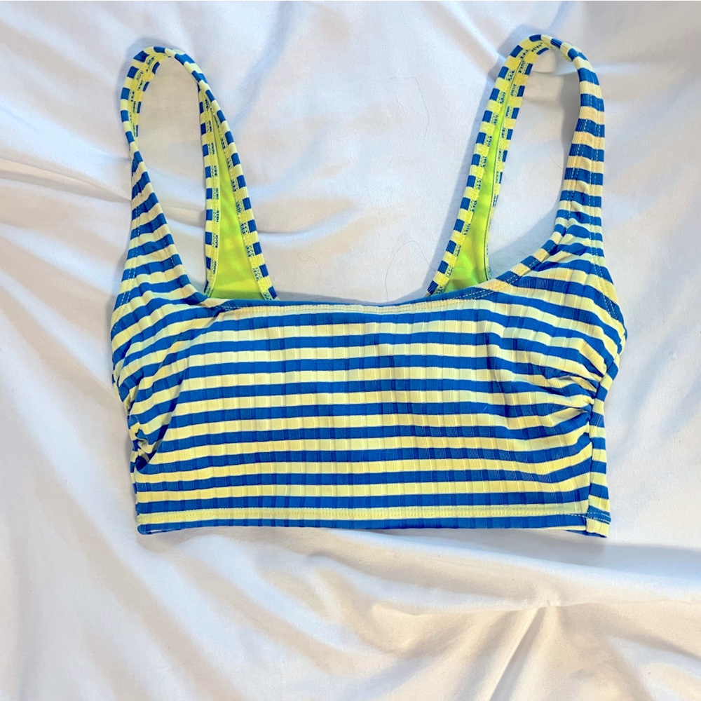 MEDIUM Target neon green and blue striped bikini top